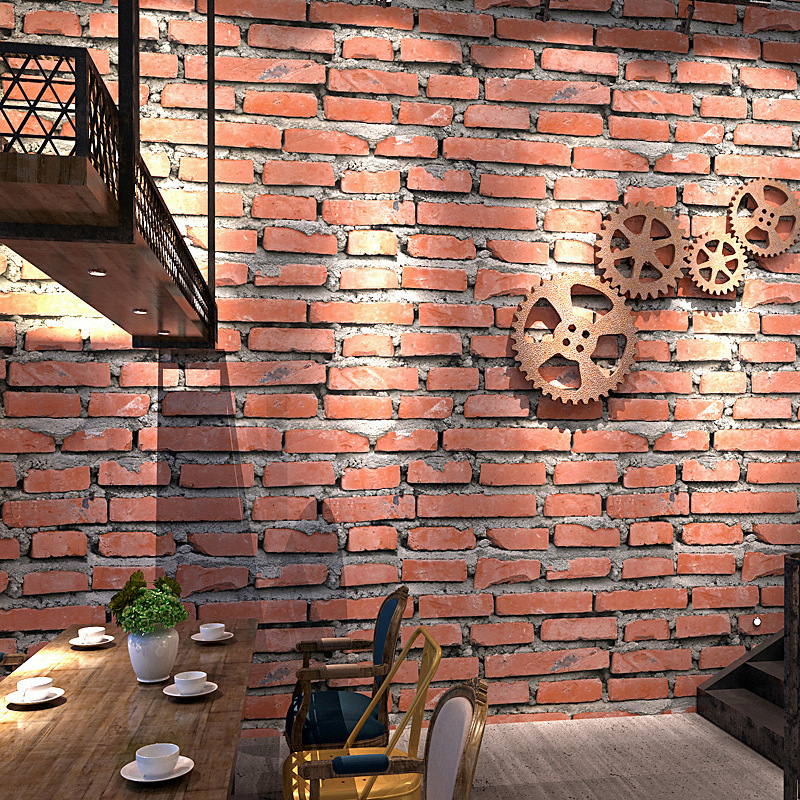 0.53*9.5M Retro Nostalgic 3D Brick Pattern Red Brick Wallpaper Cafe Bar Restaurant Wallpaper