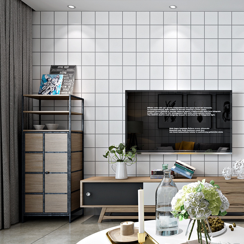 Nordic Style Wallpaper Background Wall Black and White Lattice Geometric Net Red Milk Tea Shop Studio Clothing Store Wallpaper