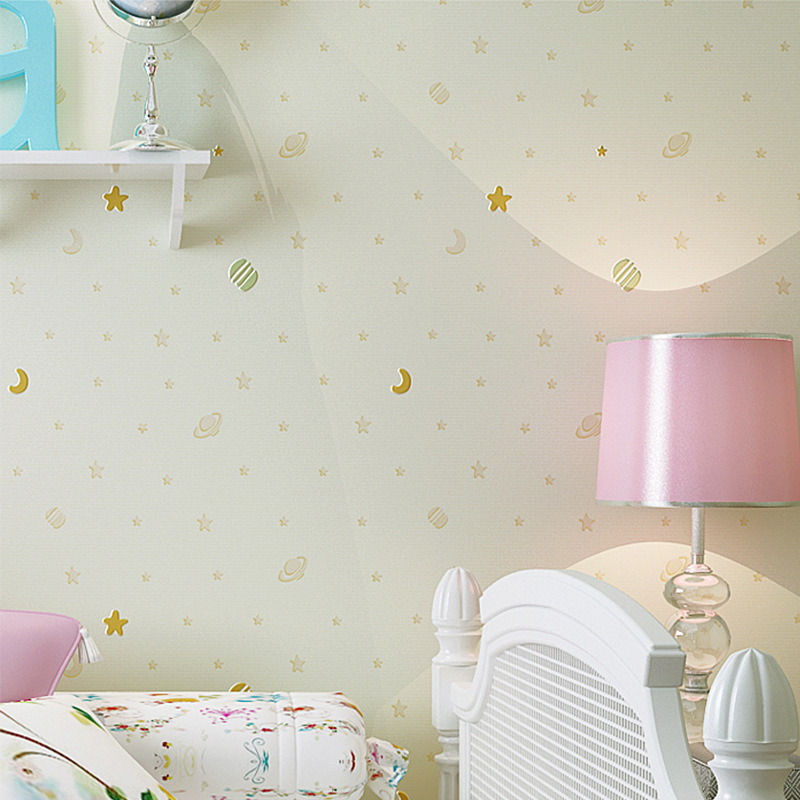 Stars and Moon Children's Room Wallpaper Non-woven Boys Girls Bedroom Cartoon Princess Environmental Wallpaper