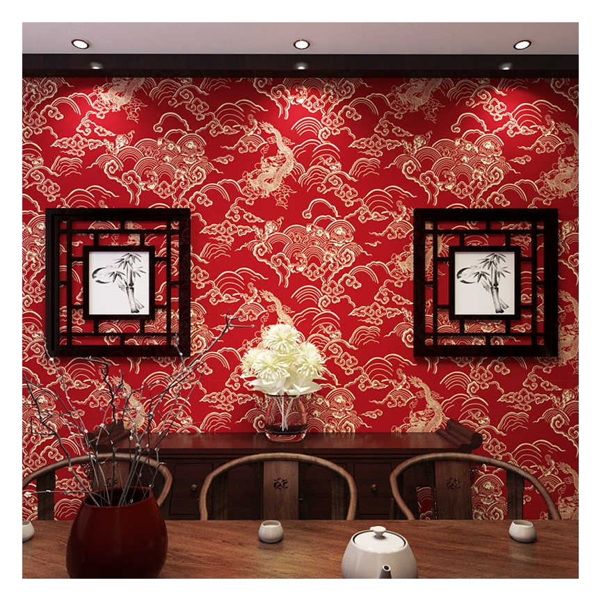 Chinese Style Wallpaper Dragon Pattern Classical Chinese Style Restaurant Living Room Wallpaper