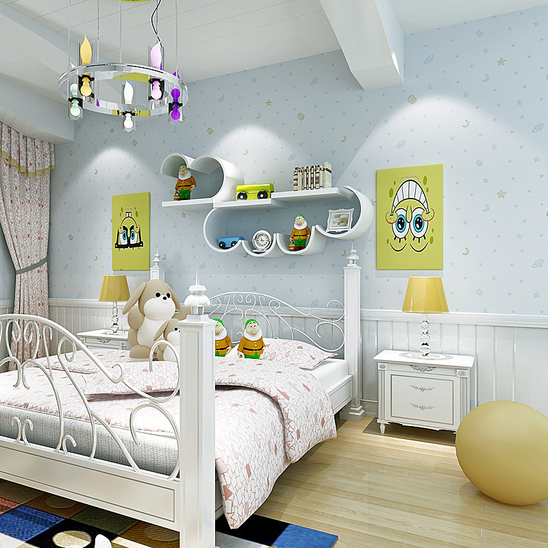 Stars and Moon Children's Room Wallpaper Non-woven Boys Girls Bedroom Cartoon Princess Environmental Wallpaper