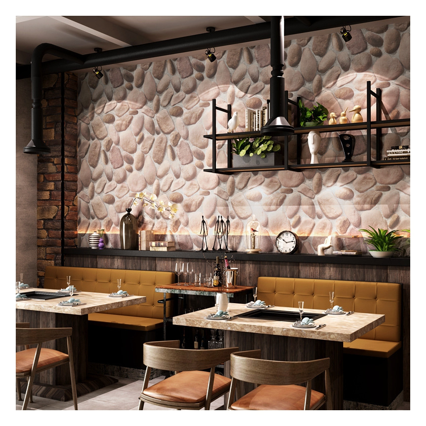 3d Three-dimensional Simulation Stone Pattern Cobblestone Wallpaper Hotel Culture Stone Rock Pattern Wallpaper