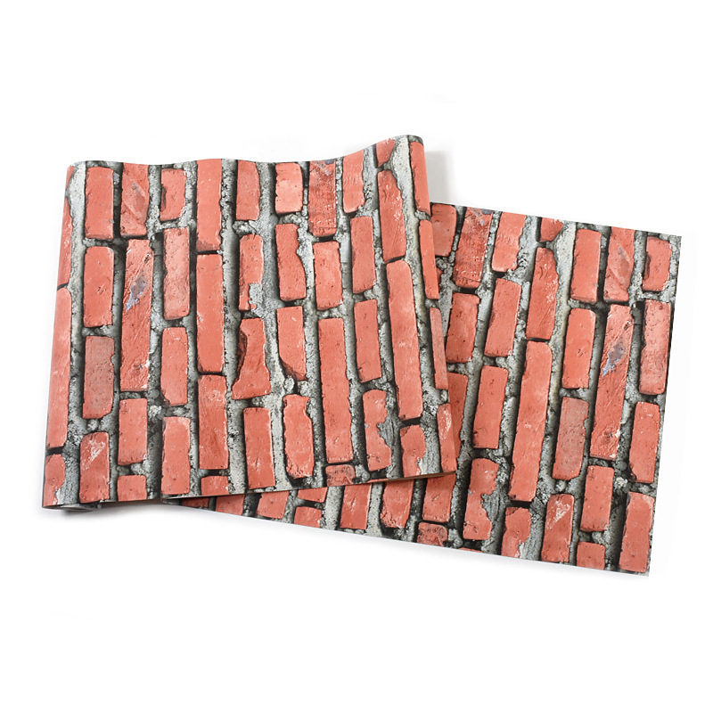 0.53*9.5M Retro Nostalgic 3D Brick Pattern Red Brick Wallpaper Cafe Bar Restaurant Wallpaper