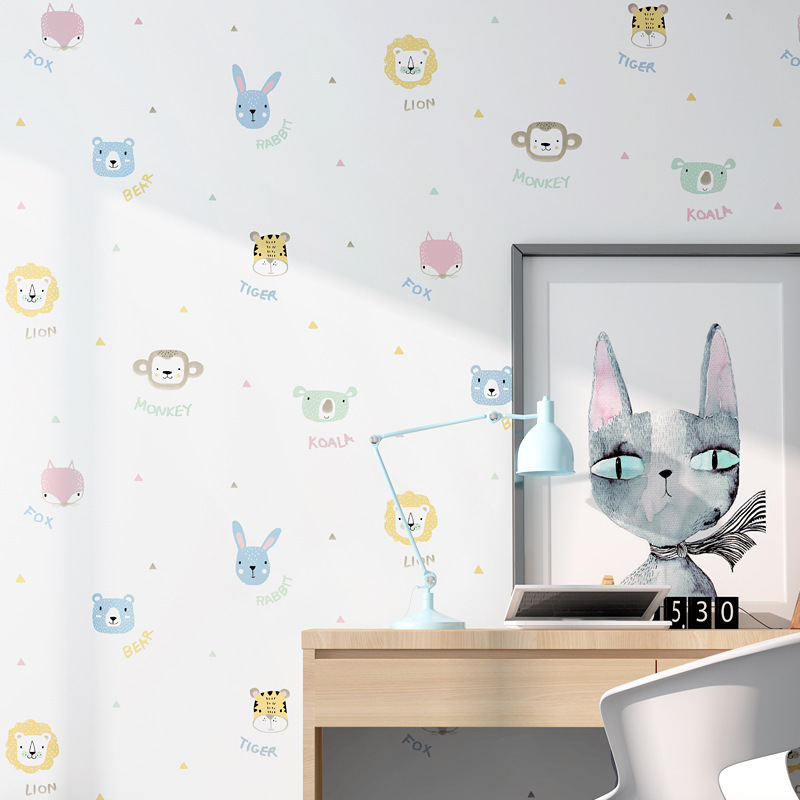 Children's Wallpaper Bedroom Girl Boy Room Nordic Style Princess Cute Animal Korean Cartoon Wallpaper