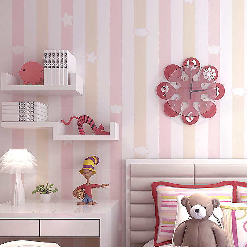 Children's Room Princess Room Non-woven Wallpaper Blue Pink Vertical Stripes Bedroom Boy Girl Room Cartoon Wallpaper