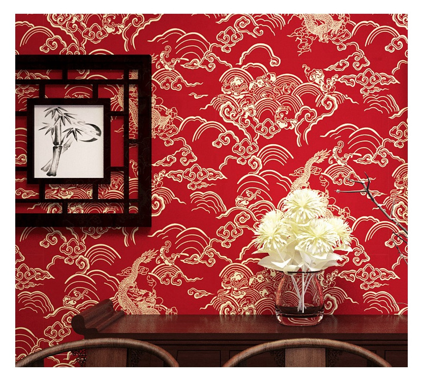 Chinese Style Wallpaper Dragon Pattern Classical Chinese Style Restaurant Living Room Wallpaper