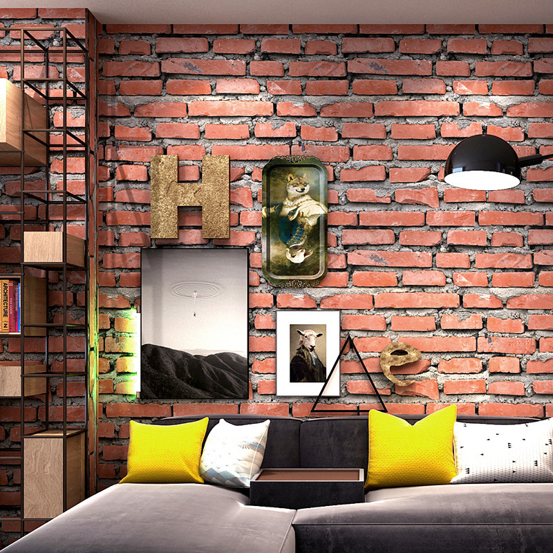 0.53*9.5M Retro Nostalgic 3D Brick Pattern Red Brick Wallpaper Cafe Bar Restaurant Wallpaper