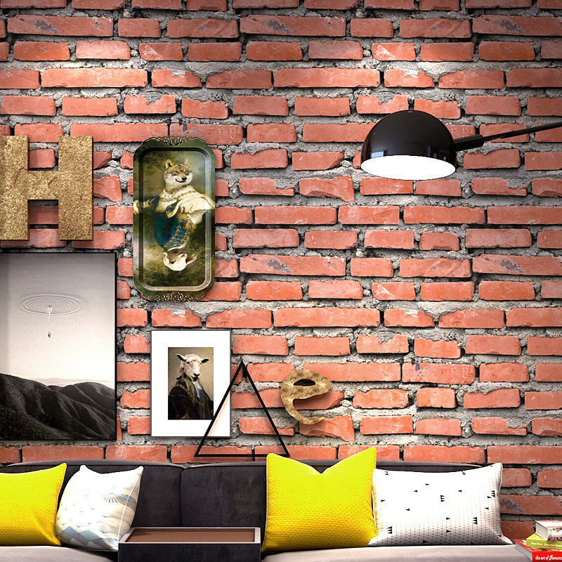 0.53*9.5M Retro Nostalgic 3D Brick Pattern Red Brick Wallpaper Cafe Bar Restaurant Wallpaper