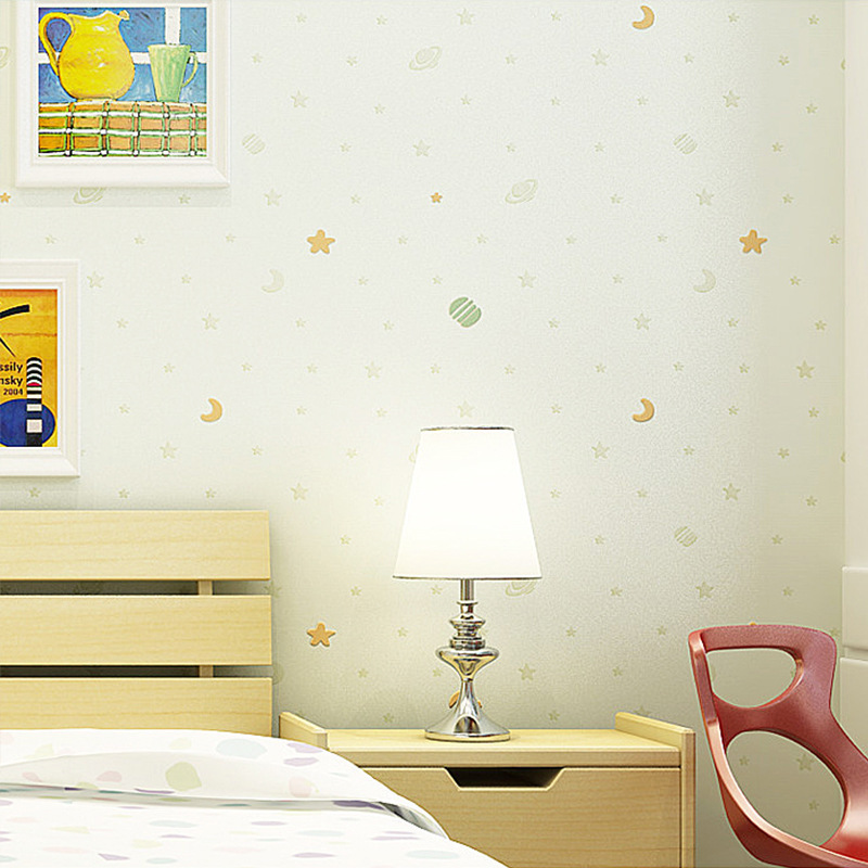 Stars and Moon Children's Room Wallpaper Non-woven Boys Girls Bedroom Cartoon Princess Environmental Wallpaper