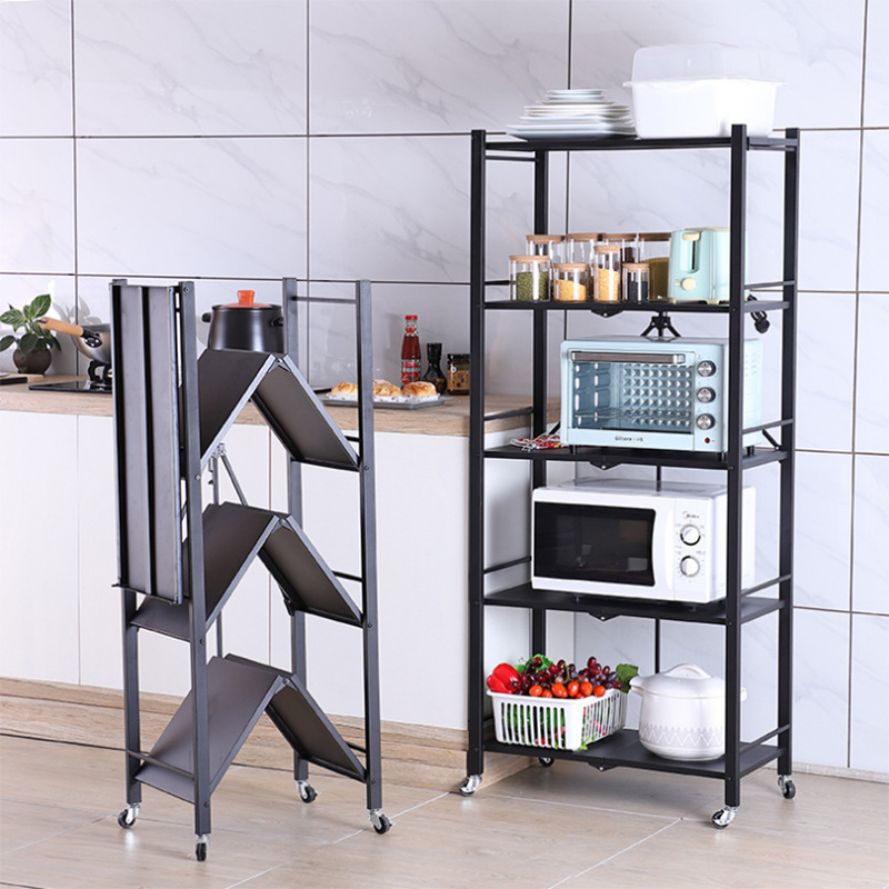 Best-selling in China Home Storage Foldable Kitchen Display Rack Shelf with Wheels Kitchen Organizer Shelf