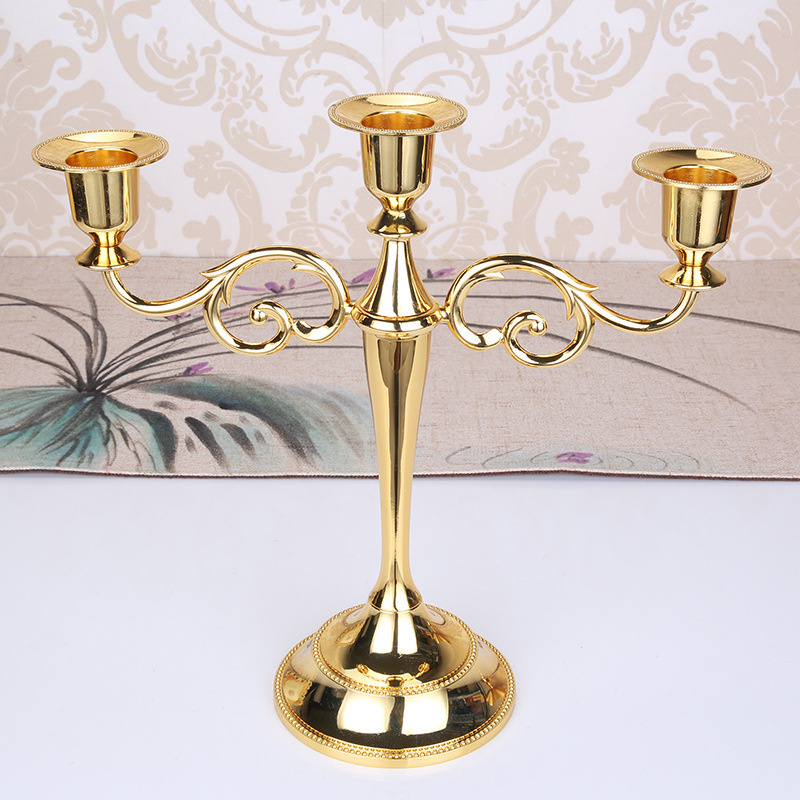 Hot Metal Silver/Gold Plated Candle Holders 3-Arms Stand Zinc Alloy High Quality Pillar For Wedding Portavelas Candelabra