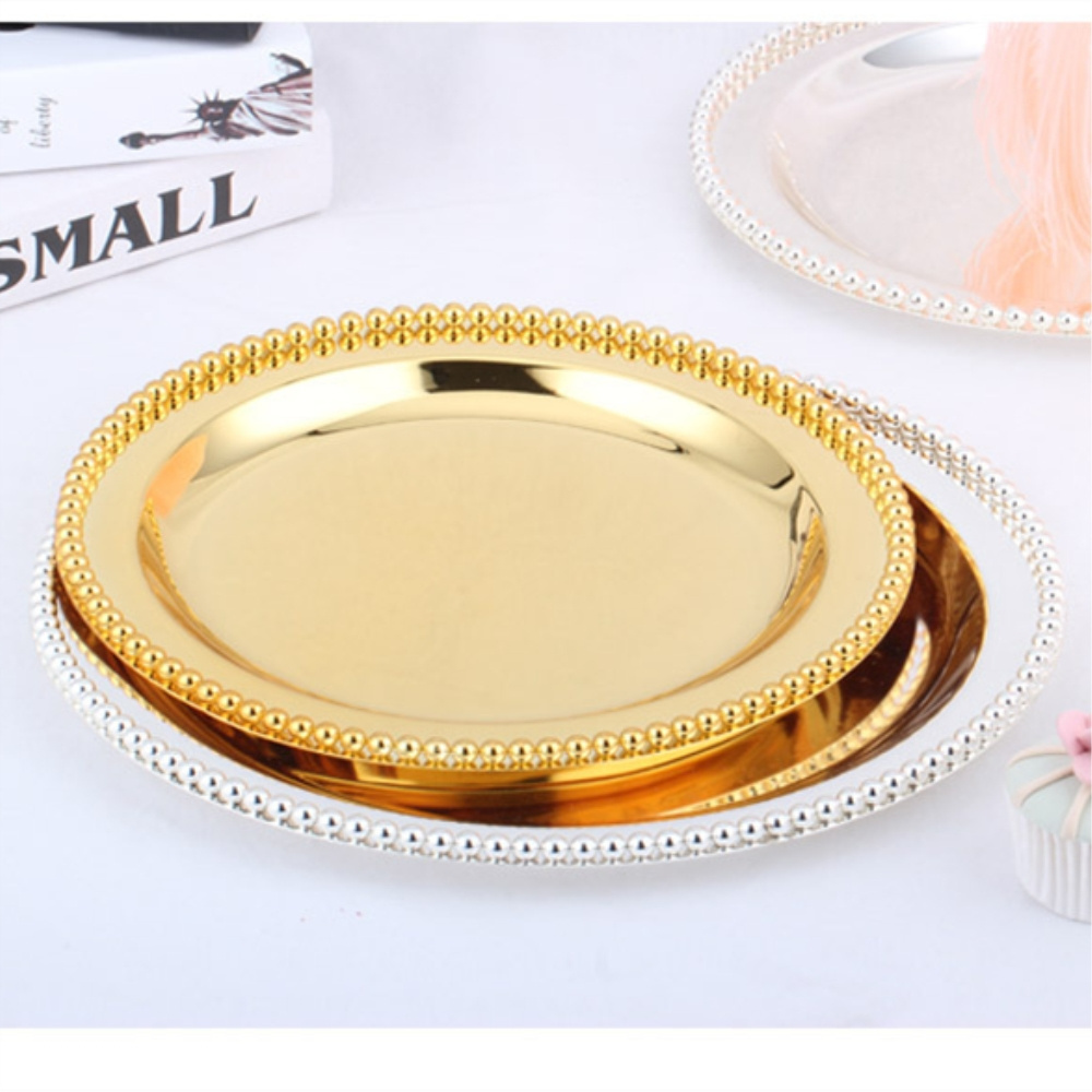 Luxury Silver / Gold Charger Plates Metal Tray 25 CM/ 9.8