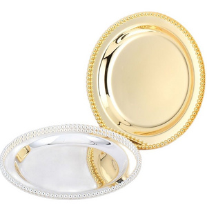 Luxury Silver / Gold Charger Plates Metal Tray 25 CM/ 9.8"  Round Nut Plates/ Sweet/ Cake Plates For home Christmas Decoration