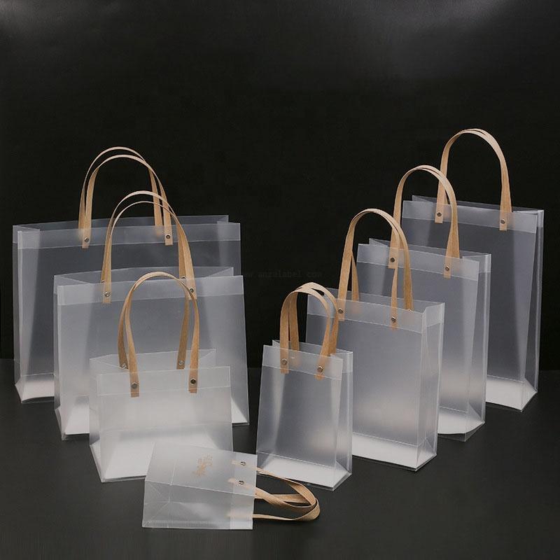 Custom transparent square bottom shopping plastic packaging bag, color printing advertising PVC gift matte PP handbag