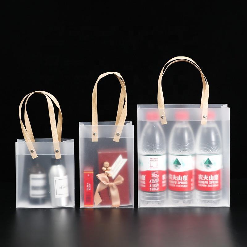 Custom transparent square bottom shopping plastic packaging bag, color printing advertising PVC gift matte PP handbag