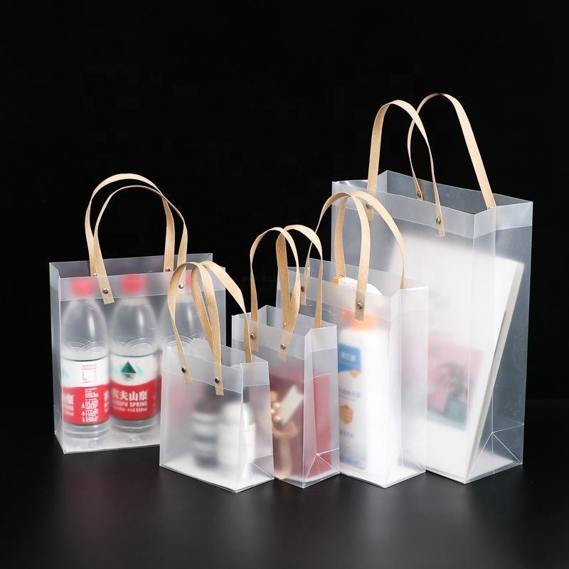 Custom transparent square bottom shopping plastic packaging bag, color printing advertising PVC gift matte PP handbag