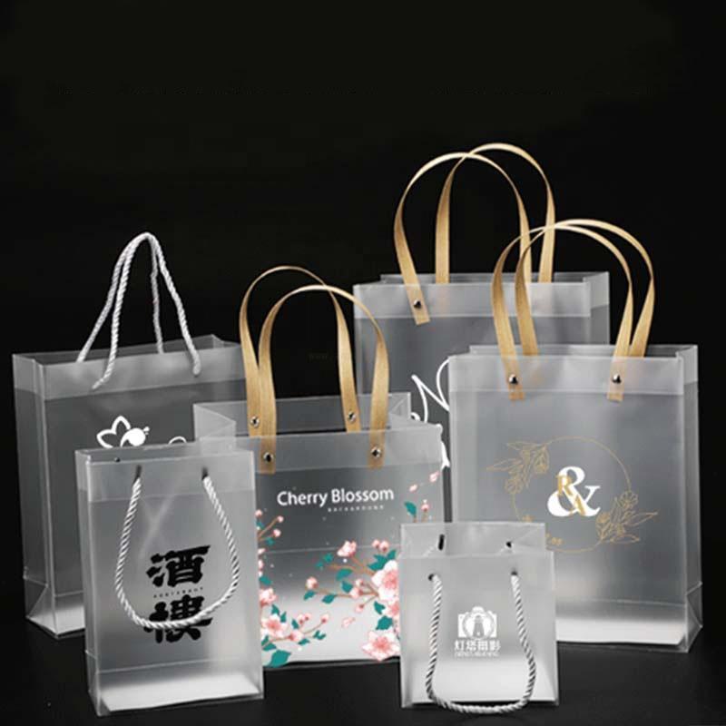 Custom transparent square bottom shopping plastic packaging bag, color printing advertising PVC gift matte PP handbag