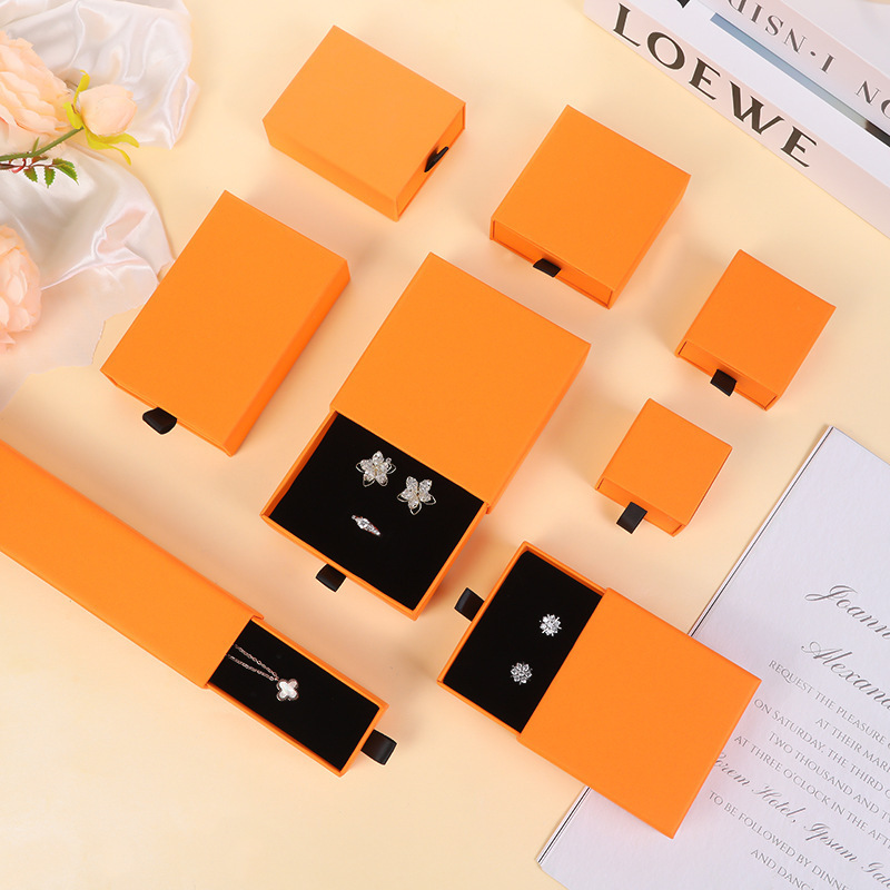 Custom Luxury Orange drawer jewelry sleeve boxes slide jewelry box paper cardboard earring necklace packaging