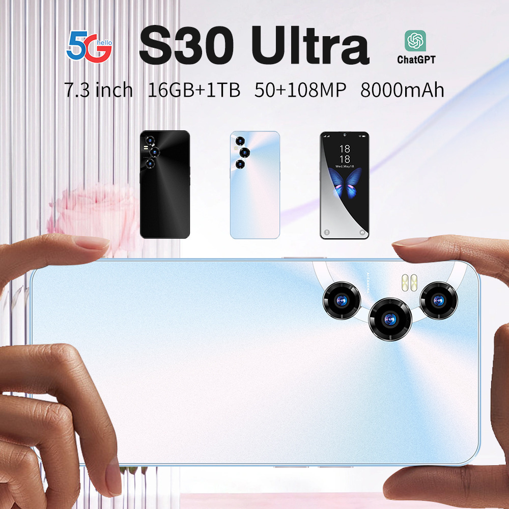 High Quality Mobile Phones S30 Ultra 7.3 Inch High definition touch screen Low Price Telephone 5G smartphone