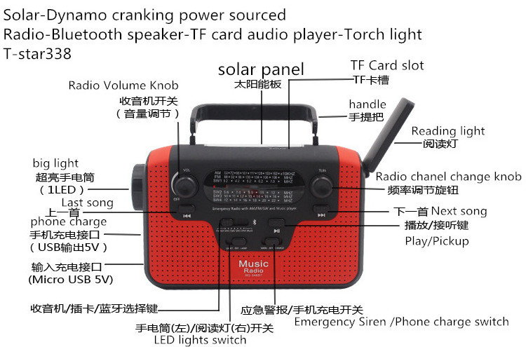 AA battery dynamo rechargeable multi functional dynamo radio flashlight portable radio