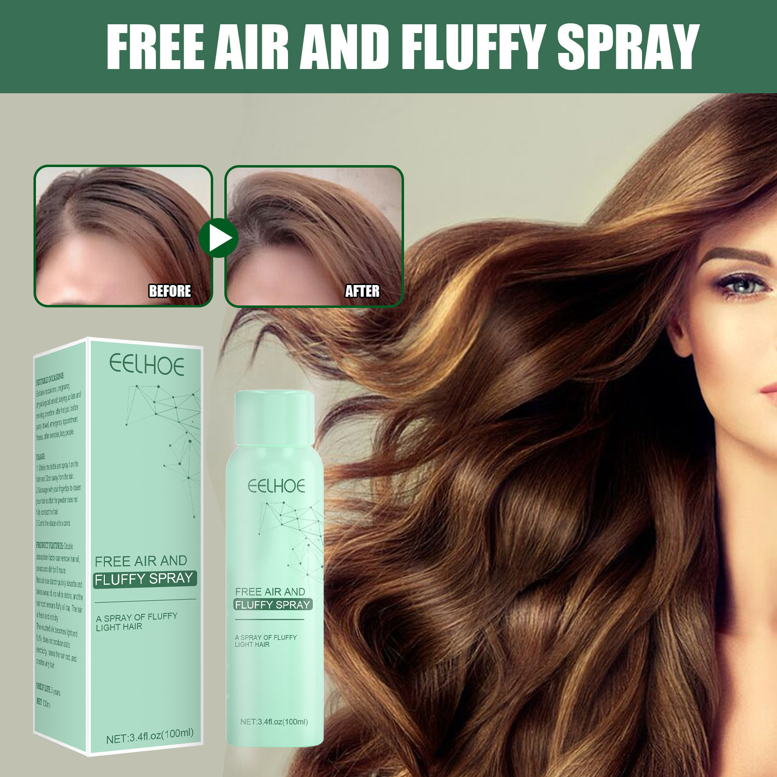 Eelhoe OEM Leave-in Dry Hair Spray Fluffy Hair Lazy Oil Control Air-feeling Fluffy Spray for Men and Women Wash-free Dry Shampoo