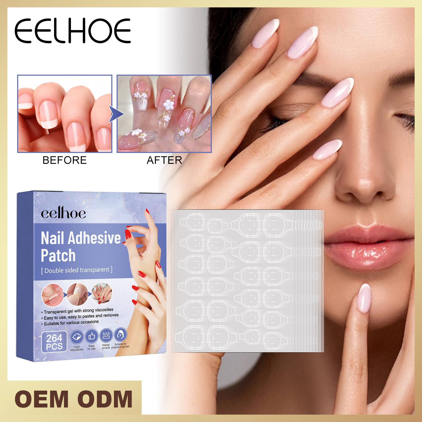 Eelhoe Silicon Double Side Detachable Seamless Waterproof Wearing Armor Nail Sticker Nail Glue Sticker