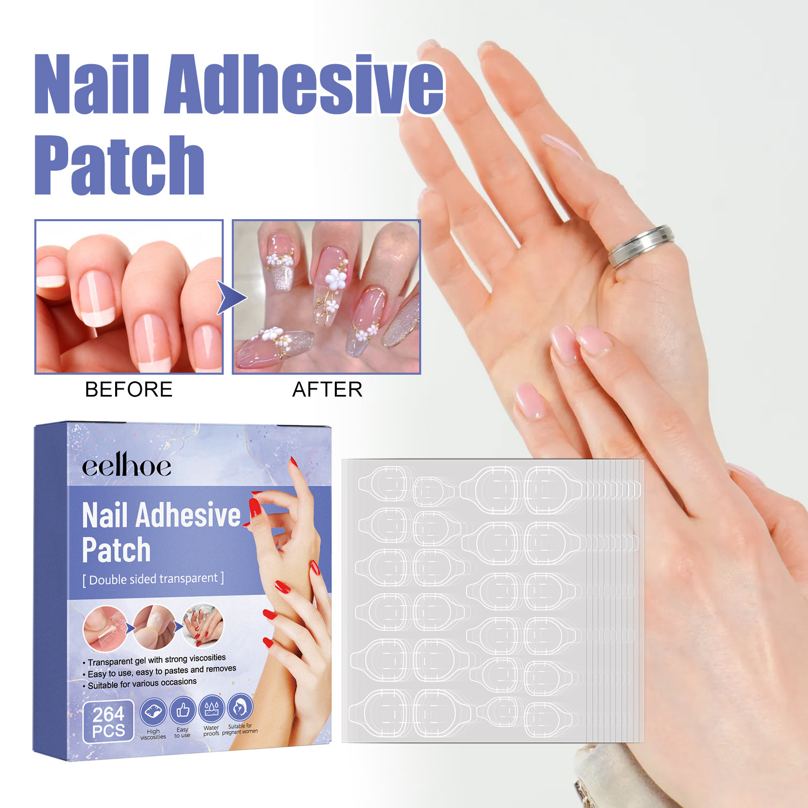 Eelhoe Silicon Double Side Detachable Seamless Waterproof Wearing Armor Nail Sticker Nail Glue Sticker