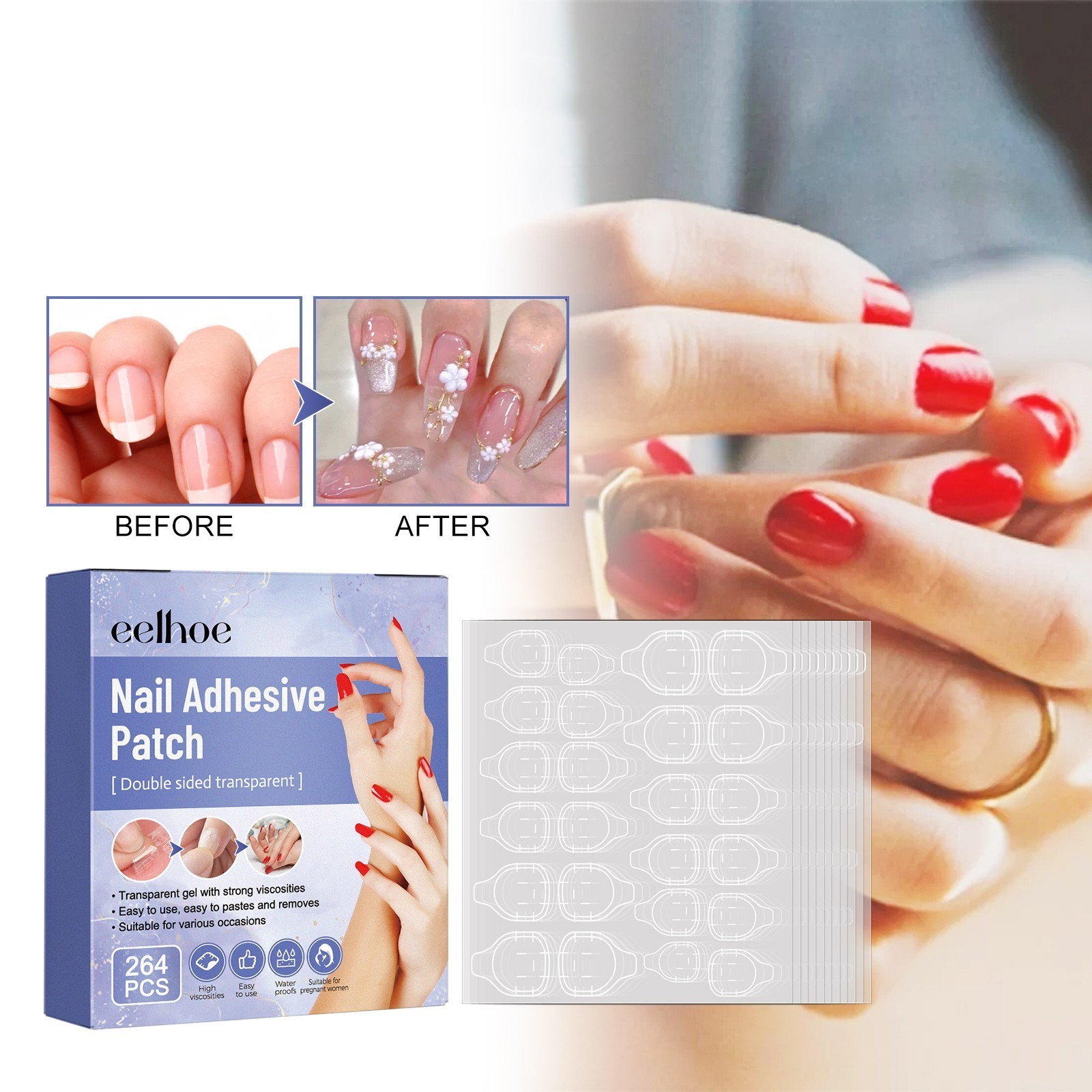 Eelhoe Silicon Double Side Detachable Seamless Waterproof Wearing Armor Nail Sticker Nail Glue Sticker