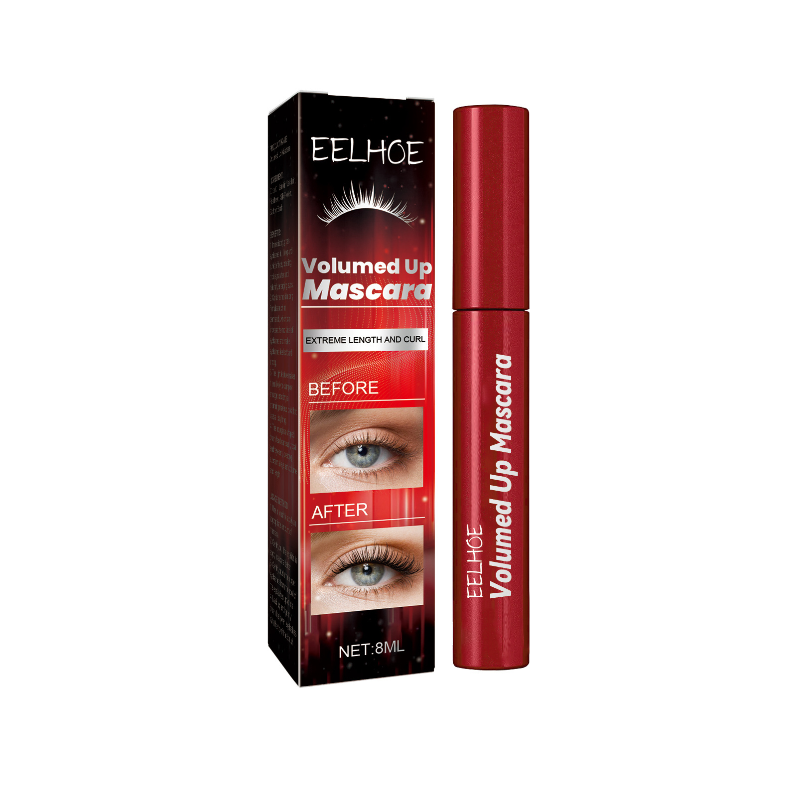 EELHOE Glitter Mascara Fast Dry Eyelashes Curls Extension Make-Up Waterproof Long-lasting Lengthens Eye Lash Mascara