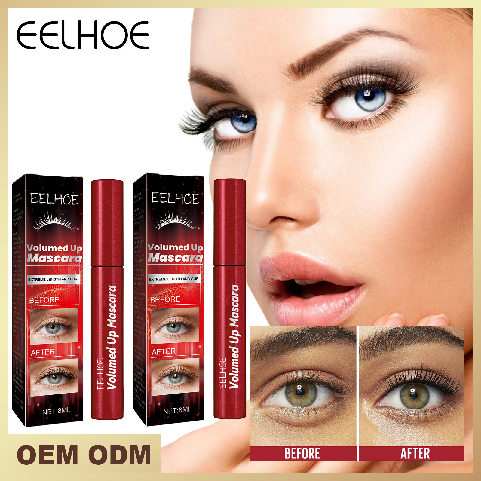 EELHOE Glitter Mascara Fast Dry Eyelashes Curls Extension Make-Up Waterproof Long-lasting Lengthens Eye Lash Mascara