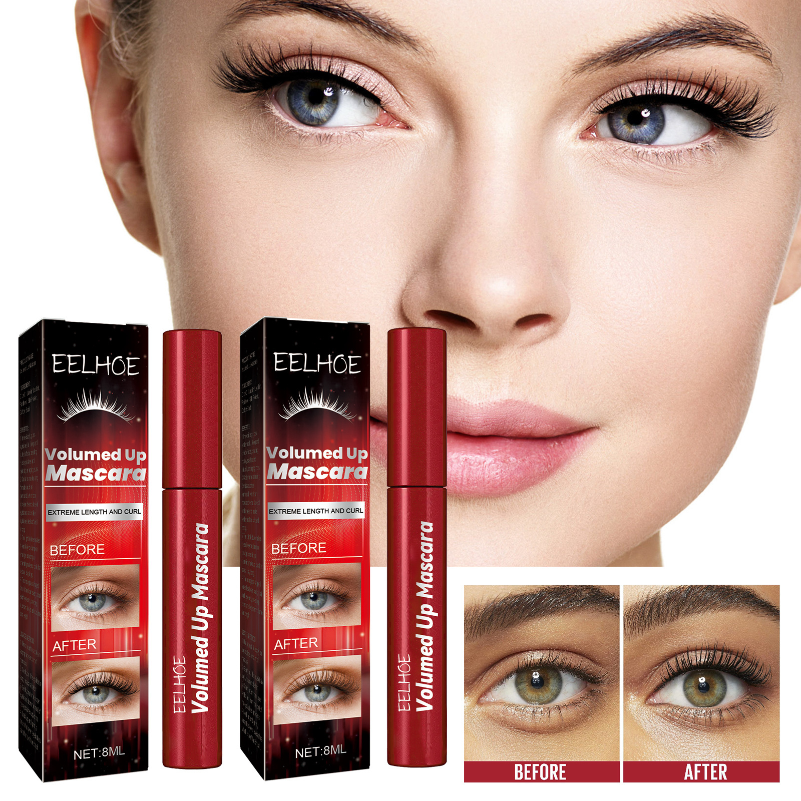 EELHOE Glitter Mascara Fast Dry Eyelashes Curls Extension Make-Up Waterproof Long-lasting Lengthens Eye Lash Mascara