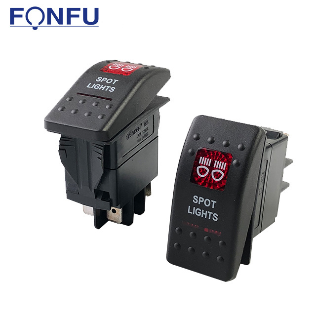 IP67 SPST Black 5-Pin Dual LED 12V 20A Waterproof Automotive ON-OFF Marine Rocker Switch