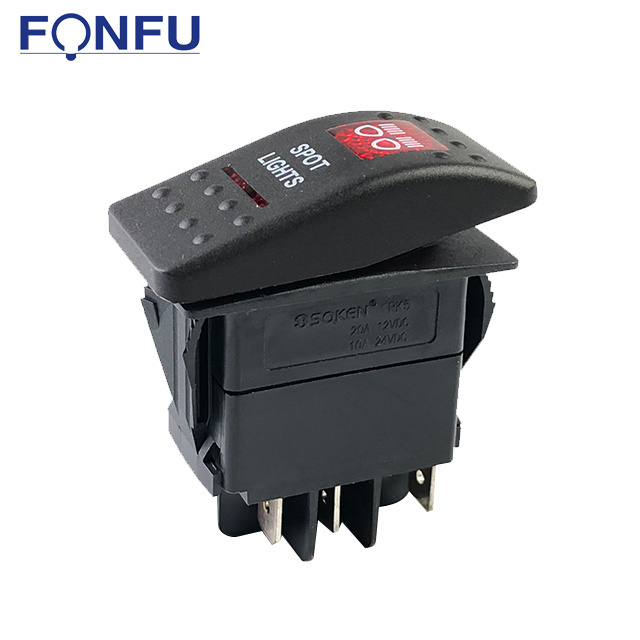 IP67 SPST Black 5-Pin Dual LED 12V 20A Waterproof Automotive ON-OFF Marine Rocker Switch