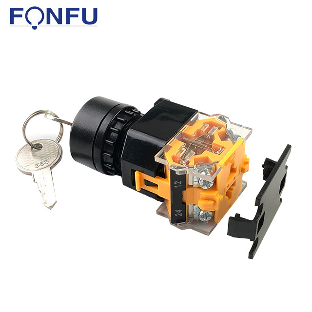 LA38-11Y/2 two position 22mm push button key selector switch 1NO 1NC Rotary Control 4 Terminals