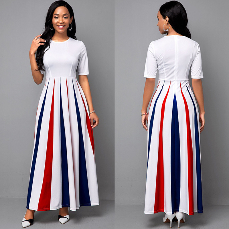 New Summer Fashion Women Loose Boho Elegant Dress Large Big S-5XL O-Neck Half Sleeve Print Party Long Dress