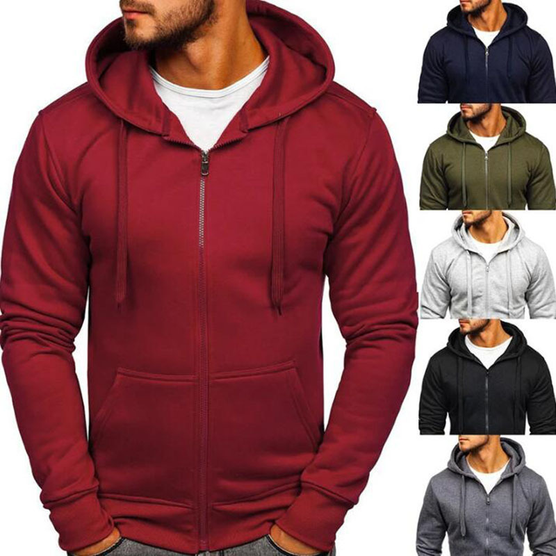 RNSHANGER Fashion Winter Hoodie Coat For Men Solid Color Jacket Basic Zip Sweatshirt Outwear Sweat Hooded Warm Male Jacket