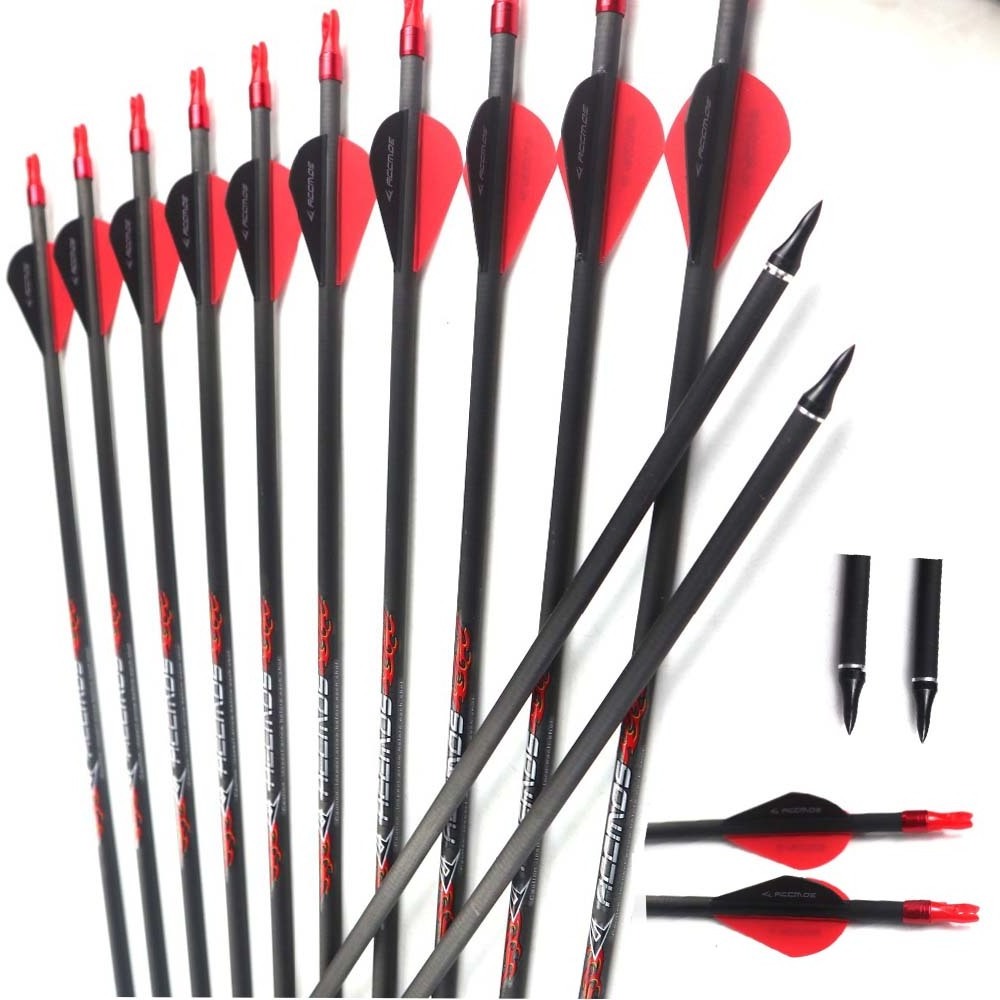 ID 6.2mm Archery Pure Carbon Arrow Spine 600 700 800 900 For Compound/ Recurve Bow and arrow hunting and Shooting Red/Black