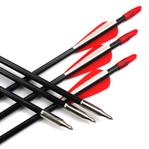 OD 7mm 32 Inches Spine 700 Fiberglass Arrow with 2.5" red & white feather for Recurve Bow and Arrow Bow  Hunting