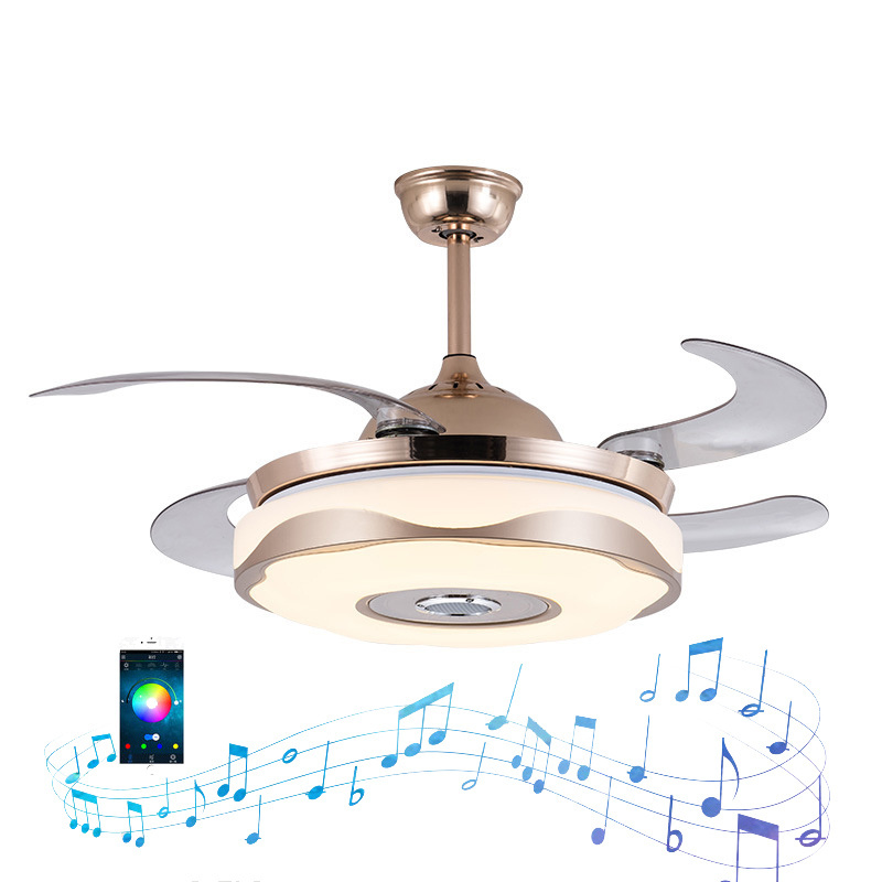 Luxury LED Ceiling Fans light Modern pendant led light with BT speaker Reversible copper Motor retractable blades chandelier fan