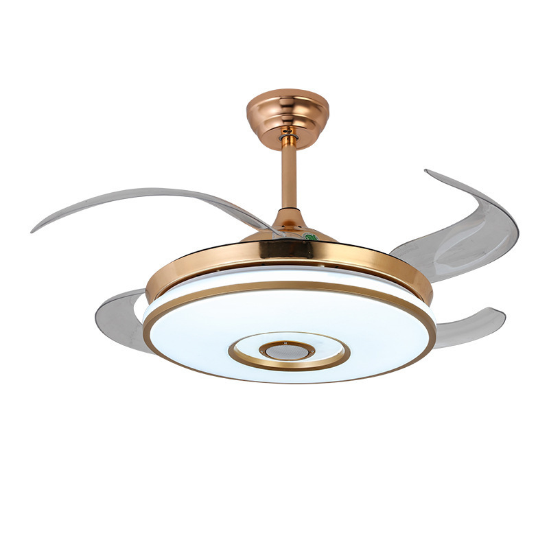 Luxury LED Ceiling Fans light Modern pendant led light with BT speaker Reversible copper Motor retractable blades chandelier fan