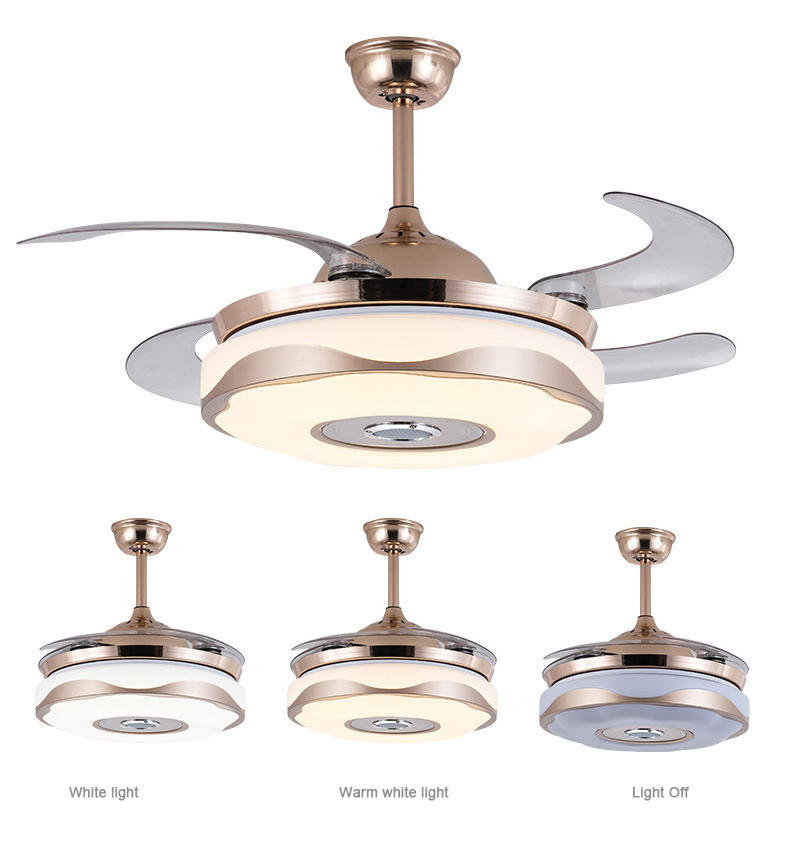 Luxury LED Ceiling Fans light Modern pendant led light with BT speaker Reversible copper Motor retractable blades chandelier fan