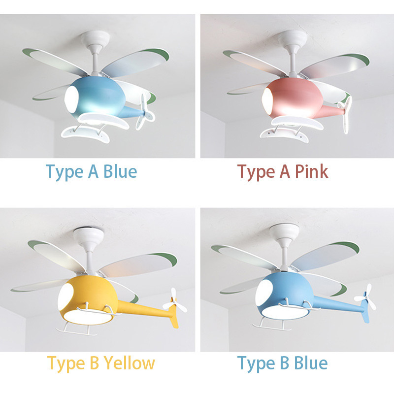 Aircraft model Children Cartoon led ceiling light with fan Helicopter Plane ceiling fan with light For Children's Bedroom