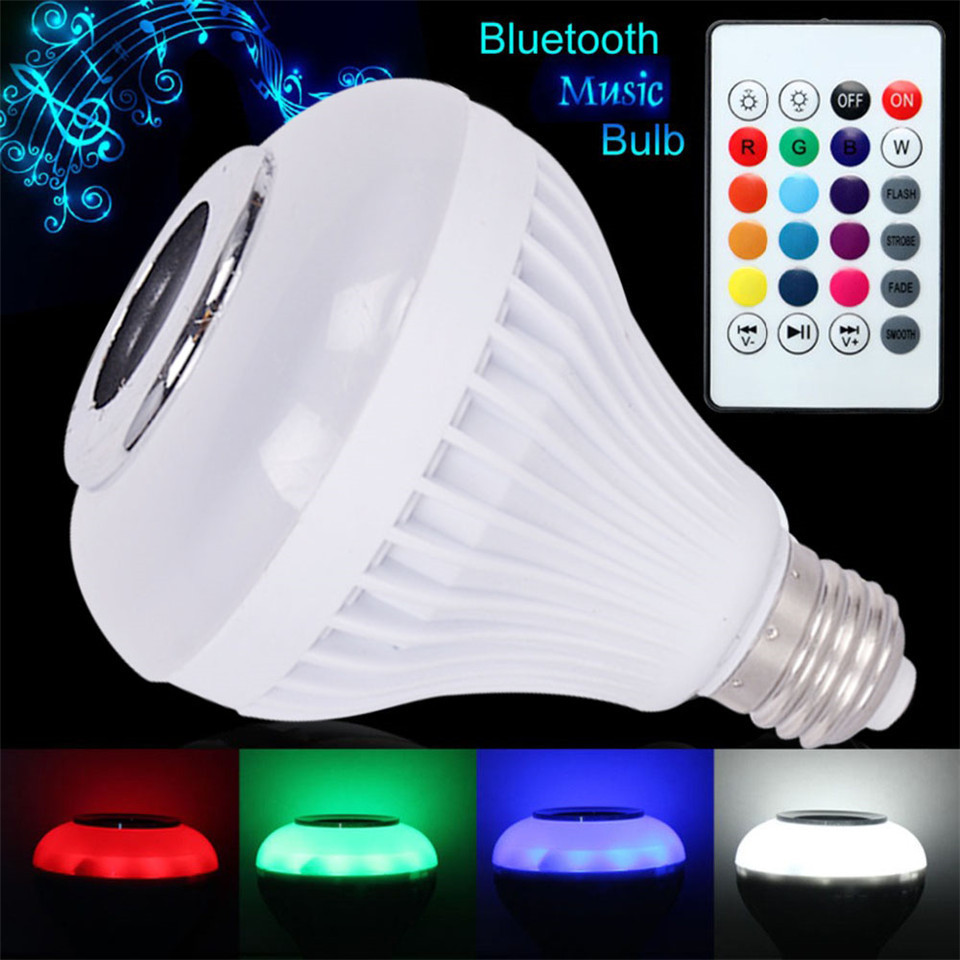 led indoor lighting bulb smart blue tooth lamp speaker light bulb E27 24 key remote control music lamp RGBW for home party