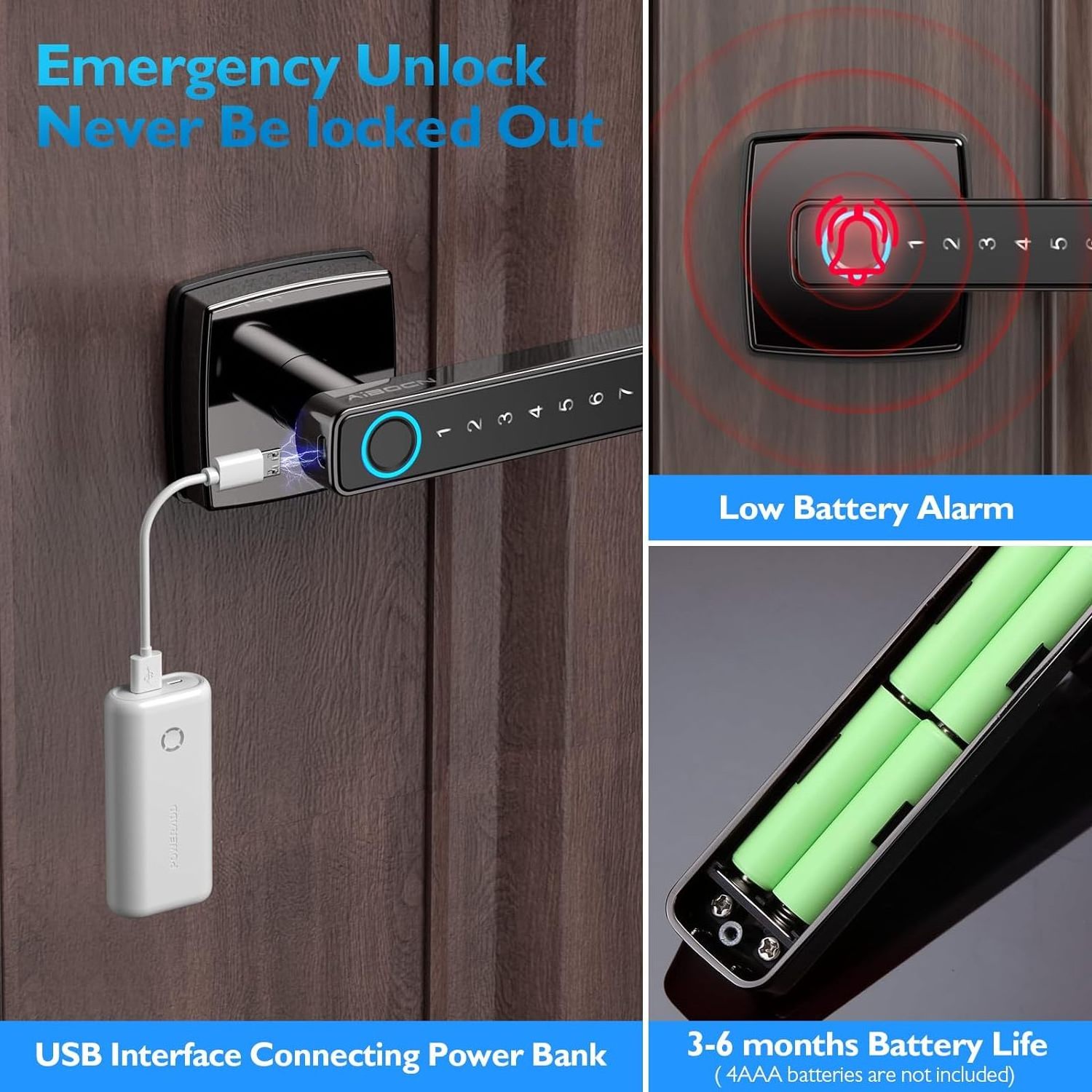 Aidmi Smart Electronic Door Lock Tuya App Indoor Biometric Fingerprint Smart Lock deadbolt Digital Key Combination Door Lock