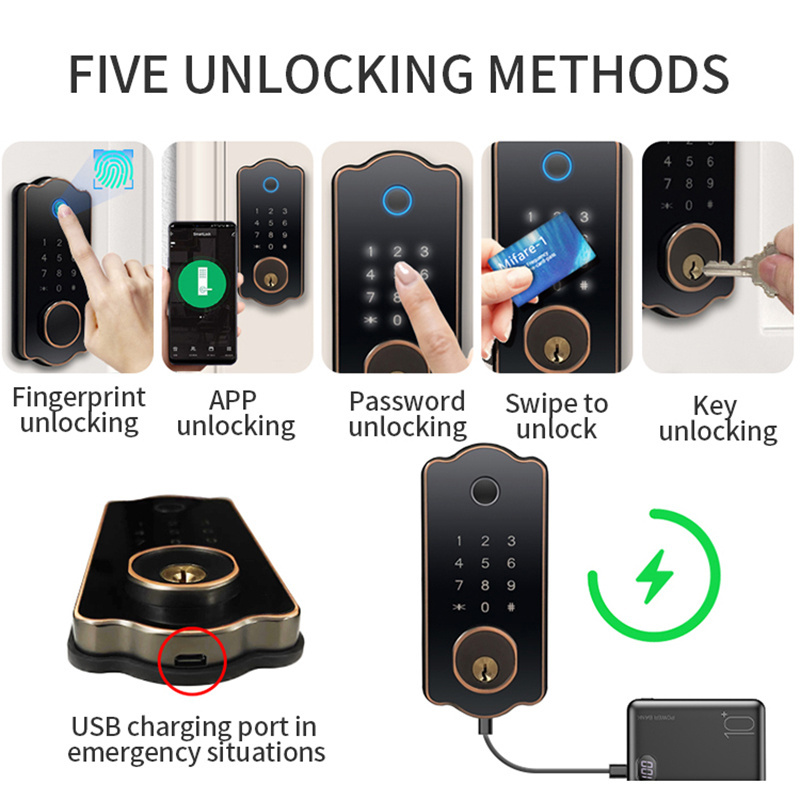 Aidmi Automatic Deadbolt Smart Door Lock Biometric Fingerprint Security Smart Lock for front door Wooden Door