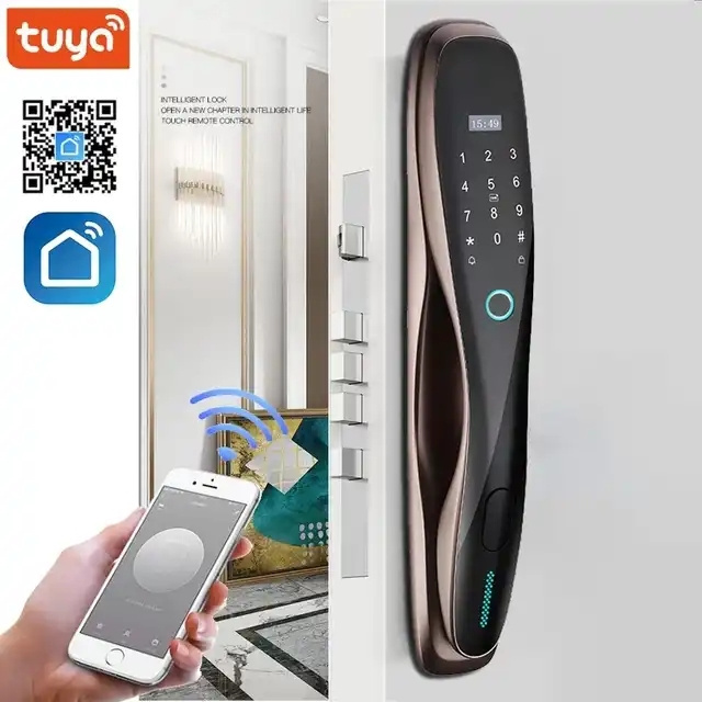 Aidmi Tuya APP Remote Control Voice Intercom 3D Face Recognition Smart Lock With Camera Palmprint Fingerprint Password