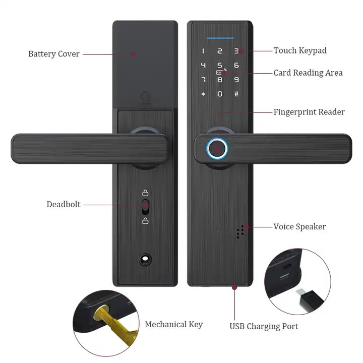 Aidmi Factory Outlet Waterproof Fingerprint Handle Digital Keyless Tuya Wifi App Intelligent Password Card Smart Door Lock