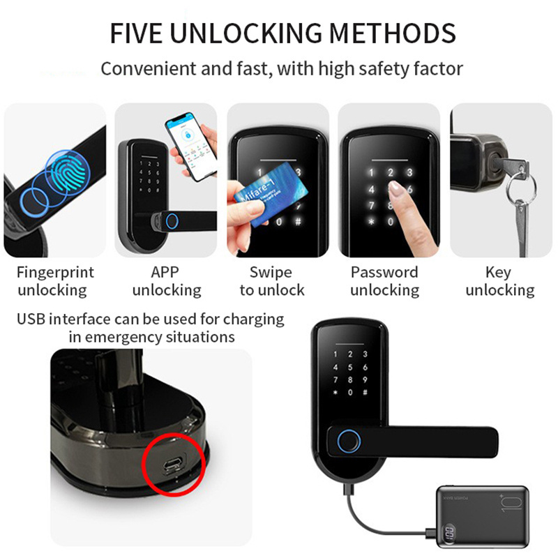 Aidmi WiFi Tuya APP Wireless Keyless Electric Fingerprint Handle Deadbolt Lock With Smart Door Lock