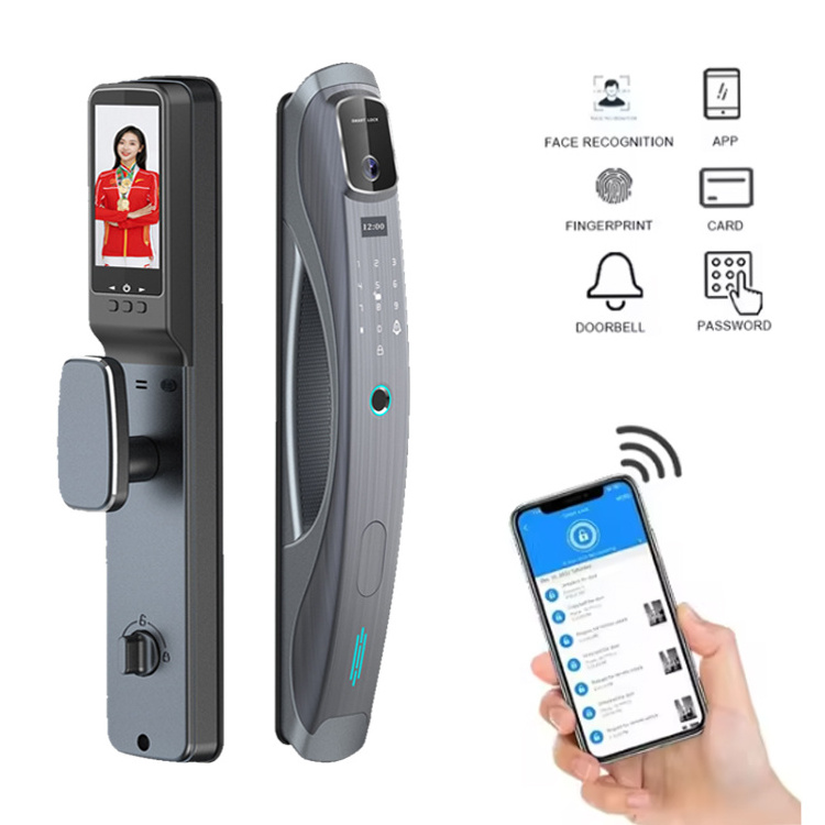 Aidmi tuya automatic biometric lock rfid IC cardf Wifi APP combination 3D face fingerprint smart door lock with camera