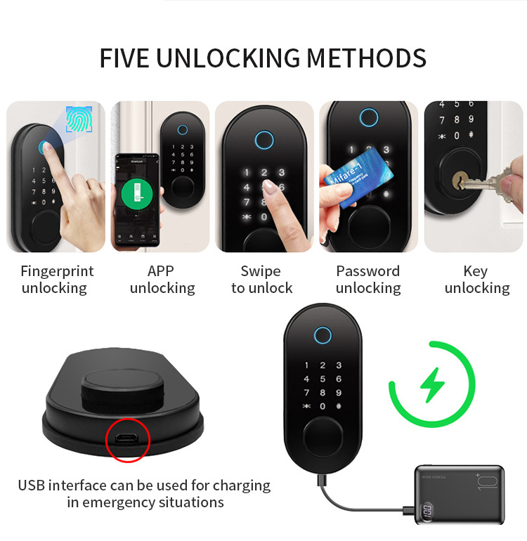 Aidmi tuya smart lock wifi Front Digital Biometric Password Finger Print door locks Deadbolt external Locks for home